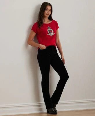 Lauren Ralph Lauren Womens Beaded Crest Tee Straight Corduroy Pants