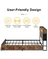 Hausource Queen/Full Size Bed Frame with Storage Headboard & 2 Drawers Platform Bed No Box Spring Needed, Queen