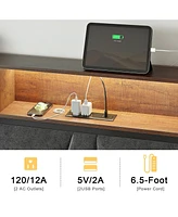 Hausource Full Size Lift Up Storage Bed Frame with Charging Station No Box Spring Needed