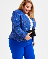 I.n.c. International Concepts Plus Size Collarless Tweed Blazer, Exclusively at Macy's