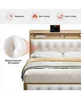 Hausource Full Size Bed Frame with Storage Headboard & Usb Ports & Outlets No Box Spring Needed