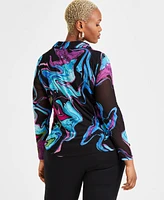 I.n.c. International Concepts Plus Printed-Mesh Top, Exclusively at Macy's