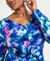 I.n.c. International Concepts Plus Ruched Tie-Dyed Top, Exclusively at Macy's