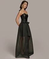 Donna Karan New York Women's Sequin Organza-Overlay Bow-Waist Gown