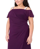 Msk Plus Embellished-Strap Side-Ruched Gown