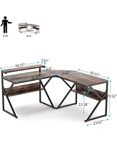 Tribesigns L Shaped Desk with Storage Shelves and Monitor Stand, Study Writing Table Workstation for Home Office