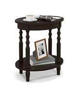 Gymax 2-Tier End Table Oval Compact Sofa Side Nightstand w/ Storage Shelf Espresso