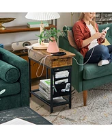 Gymax 2PCS End Table Charging Station Industrial Nightstand Flip Top Side Pocket Usb