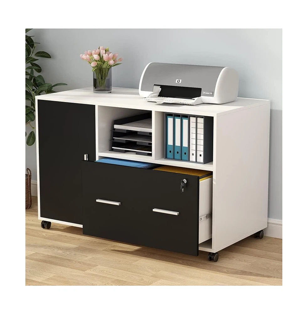 Tribesigns Modern Mobile Lateral Filing Cabinet Printer Stand Legal/Letter / A4 Size with Wheels and Storage Shelves, Large File Cabinet with Lock and