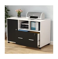 Tribesigns Modern Mobile Lateral Filing Cabinet Printer Stand Legal/Letter / A4 Size with Wheels and Storage Shelves, Large File Cabinet with Lock and