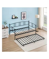 gaomon Twin Rectangular Metal Daybed With Trundle, Sofa Bed Frame 6 Casters And Steel Slat Support For Living Room, Bedroom Guest Room