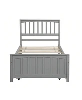 gaomon Twin Platform Bed Frame, Trundle With Solid Wood Legs And Slats Support, For Bedroom