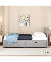 Slickblue Modern Twin Size Wooden Platform Bed with 2 Storage Drawers in Grey