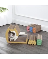 The Licker Store Kazoku 15.63" Modern Cardboard 5-in-1 Family Cat Cave Scratcher with Catnip and Pull-Out Design