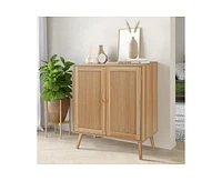 gaomon 2 Rattan Deco Door Buffet Cabinet with Storage, Sideboard Cabinet Kitchen Storage Cabinet with Adjustable Shelves and Wood Feet