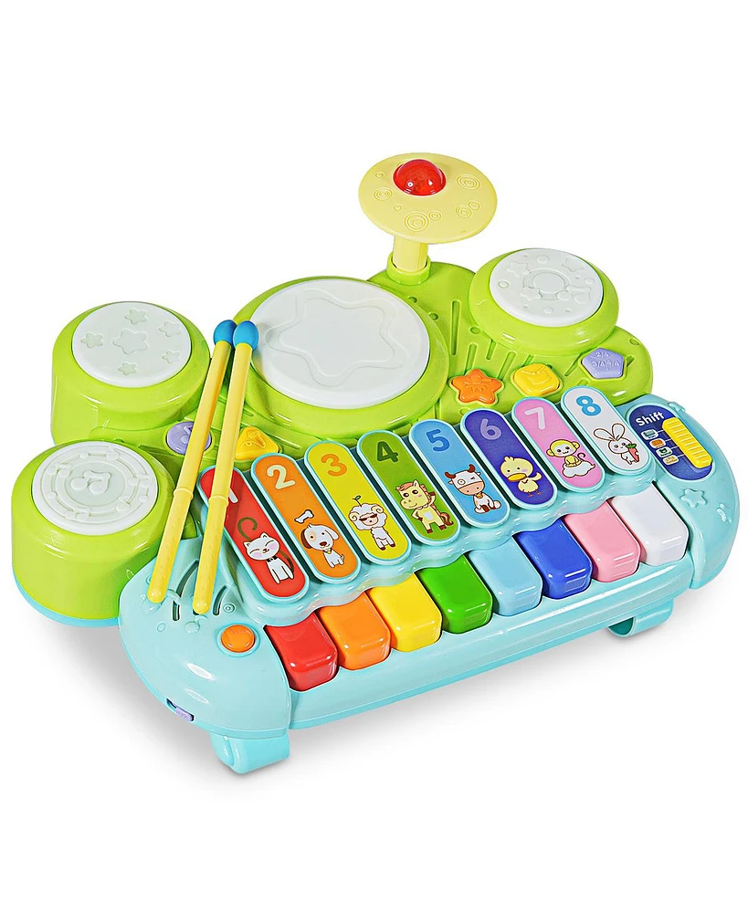 Gymax 3-in-1 Drum Xylophone Piano Keyboard Set Electronic Musical Instrument Toy