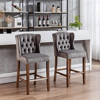 The Pop Home Counter Bar Stools,Wingback Chairs with Nailhead-Trim,Velvet Stools for Bar Height,Set of 2-The Pop Home