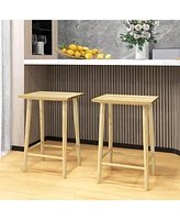 Costway 25.5" Counter Height Stool Set of 2 with Footrest & Solid Wood Frame