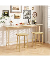 Costway 25.5" Counter Height Stool Set of 2 with Footrest & Solid Wood Frame