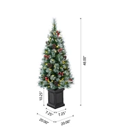 Glitzhome Pre-Lit Pine Artificial Christmas Porch Tree, 4 Feet