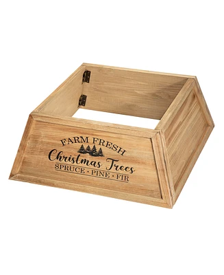 Glitzhome Natural Wooden Trapezoid Farm Fresh Christmas Trees, 26"