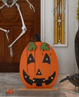 Glitzhome Lighted Wooden Pumpkin Porch Decor, 30"