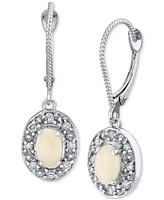 !Fidea Factory Opal (5/8 ct. t.w.) & Diamond (1/4 ct. t.w.) Halo Leverback Drop Earrings in 14k White Gold