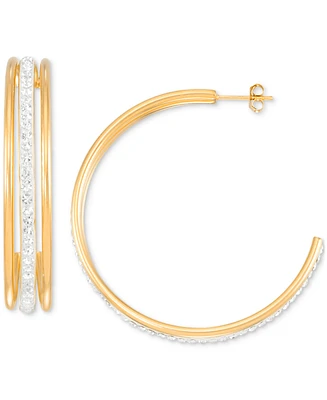 Simone I. Smith Crystal Triple Row C-Shape Earrings 18k Yellow Gold Over Sterling Silver or (48mm)