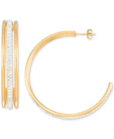 Simone I. Smith Crystal Triple Row C-Shape Earrings 18k Yellow Gold Over Sterling Silver or (48mm)