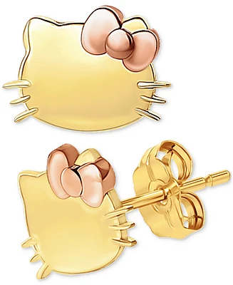 Hello Kitty Stud Earrings 10K Yellow & Rose Gold