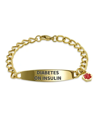 Bling Jewelry Diabetes On Insulin Identification Medical Id Miami Cuban Link Chain Bracelet Gold 2 Tone Steel