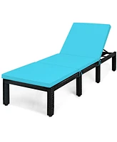 Sugift Patio Rattan Cushioned Height Adjustable Lounge Chair-Blue