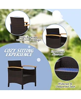 Sugift 3 Pieces Patio Rattan Furniture Set with Removable Cushion-Navy