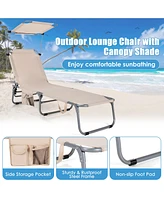 Sugift Set of 2 Portable Reclining Chair with 5 Adjustable Positions-Beige