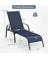 Sugift 2 Pcs Outdoor Patio Lounge Chair Chaise Fabric with Adjustable Reclining Armrest-Navy