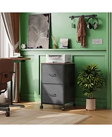 Devaise 2 Drawer Mobile File Cabinet, Rolling Printer Stand, Fabric Vertical Filing Cabinet fits A4 or Letter Size for Home Office