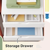 Devaise -Drawer Chest, Wood Storage Dresser File Cabinet with Wheels