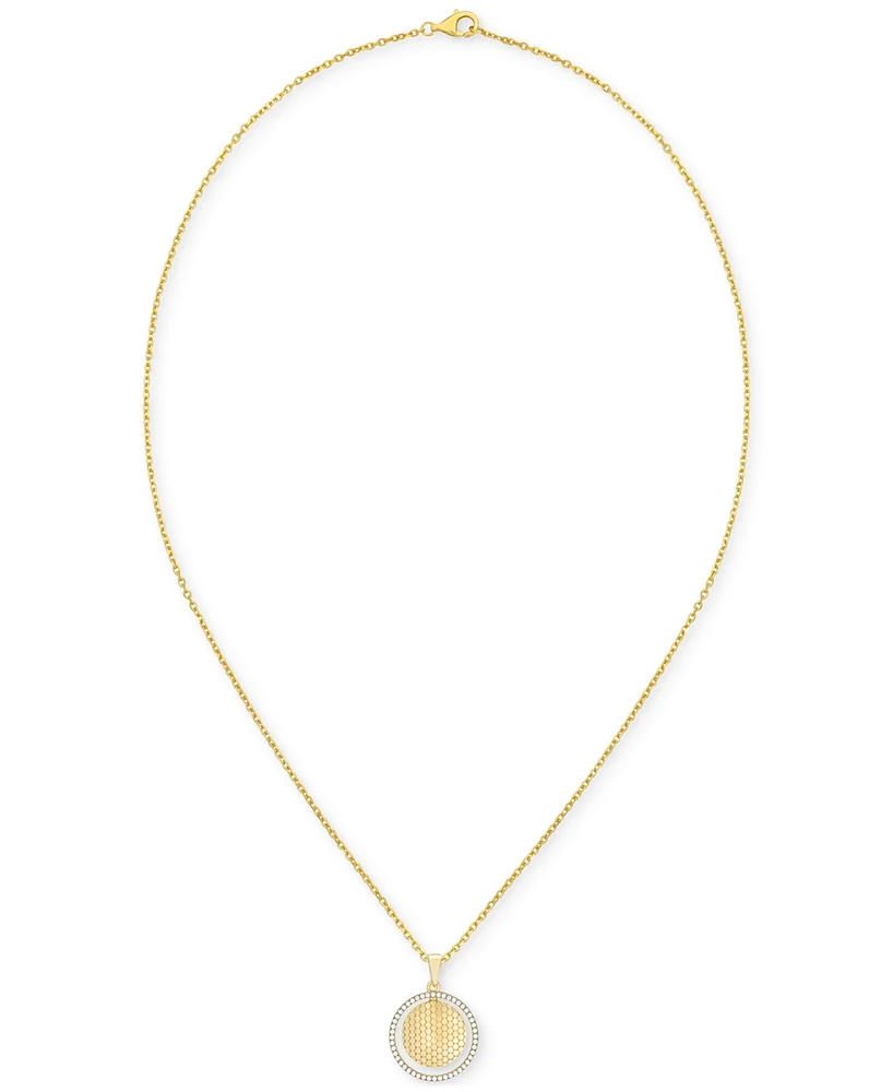 Diamond Border Honeycomb Double Circle Pendant Necklace (1/5 ct. t.w.) in 14k Gold-Plated Sterling Silver