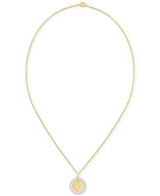 Diamond Border Honeycomb Double Circle Pendant Necklace (1/5 ct. t.w.) in 14k Gold-Plated Sterling Silver