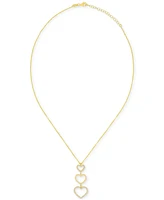 Diamond Graduated Open Heart Pendant Necklace (1/3 ct. t.w.) in 14k Gold-Plated Sterling Silver, 18"+2" extender