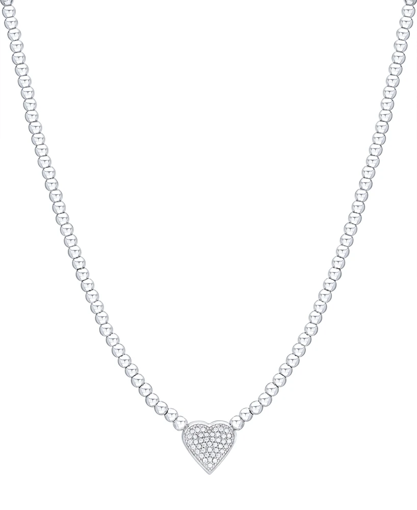 Diamond Pave Heart Beaded Chain 18" Pendant Necklace (1/4 ct. t.w.) in Sterling Silver