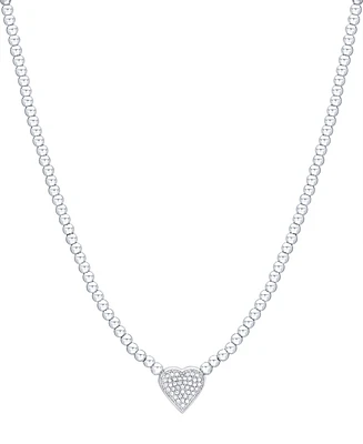 Diamond Pave Heart Beaded Chain 18" Pendant Necklace (1/4 ct. t.w.) in Sterling Silver