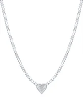 Diamond Pave Heart Beaded Chain 18" Pendant Necklace (1/4 ct. t.w.) in Sterling Silver