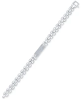 Diamond Pave Bar Plate Panther Link Bracelet (1/2 ct. t.w.) in Sterling Silver