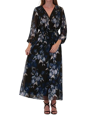 Robbie Bee Women's Printed Surplice-Neck Maxi Dress