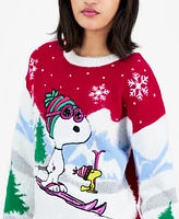 Hooked Up by Iot Juniors' Snoopy and Woodstock Skiing Christmas Sweater