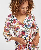 Jm Collection Women's Linen-Blend Printed Dress, Exclusively at Macy's