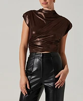 Astr the Label Women's Solange Metallic Draped Mock Neck Top