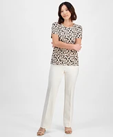 Ak Anne Klein Petite Gathered-Tulip Short-Sleeve Printed Top