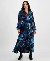 I.n.c. International Concepts Petite Printed Surplice Ruffled Maxi Dress, Exclusively at Macy's